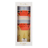 Packaged set of eight Meri Meri animal-themed paper cups visible through a clear display window.