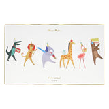 Packaging for a Meri Meri animal party garland displaying animal cutouts on a white card.