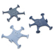Three playful blue silicone animal-shaped coasters with raised arms and legs on a white background. Each has a charming face, adding a whimsical touch.