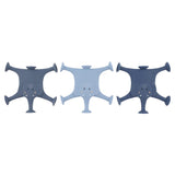 Three silicone elephant-shaped bottle holders are laid flat. They are in dark blue, light blue, and dark gray, each with cute face details.