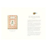 Illustrated Anne of Green Gables book page with floral cover art, a straw hat sketch, and excerpts of story text.
