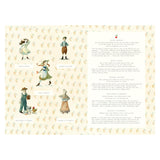 Illustrations of Anne of Green Gables characters with biographical text on a floral vintage-style book spread.