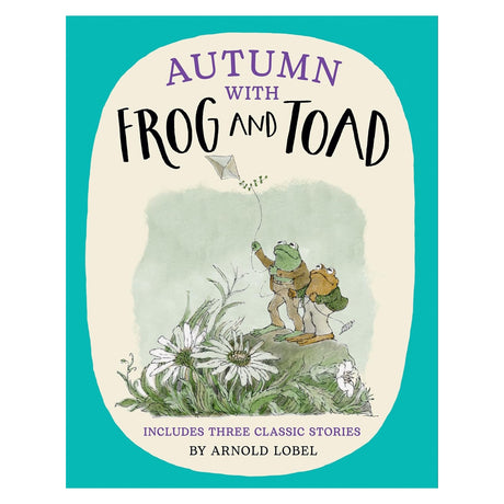 Book cover for Autumn with Frog and Toad by Arnold Lobel, featuring the characters flying a kite in a field of daisies.