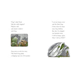 Frog and Toad book illustrations with text about the Dark Frog; one shows them talking, the other a ghost-like figure.