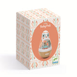 Djeco BabyPoli wooden roly-poly rattle toy for toddlers 10 months and up in decorative packaging.