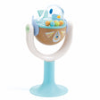Wooden bird baby rattle high chair toy with suction base and colorful beads for sensory play.