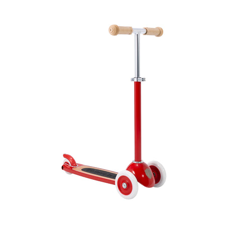 Red Banwood three-wheeled kick scooter without the front wicker basket.
