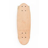 A minimalist cruiser skateboard with a natural wood finish, soft wheels, and a classic design, perfect for young riders and smooth cruising.