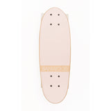 A vintage-inspired cruiser skateboard featuring a pastel pink deck, soft wheels, and a durable maple wood finish, perfect for young beginners.