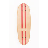 A retro-style cruiser skateboard with a bold red deck, soft wheels, and a sturdy maple wood construction, designed for smooth rides and young skaters.
