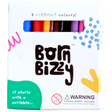 Front of a Born Bizzy marker box with a window showing 9 vibrant colors and a choking hazard warning for under 3.
