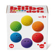 Bilibo Dots packaging by Moluk, featuring 36 colorful toy disks for ages 1+. Rainbow sorting set in a white gift box.