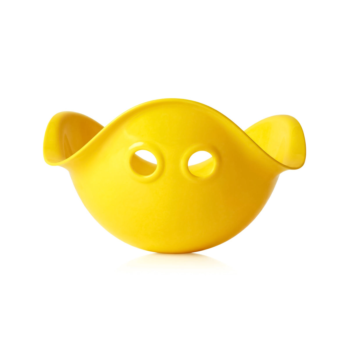 Yellow Bilibo Midi open-ended toy for kids, featuring a durable shell design for imaginative play and balance exercises.