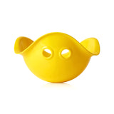 Yellow Bilibo Midi open-ended toy for kids, featuring a durable shell design for imaginative play and balance exercises.