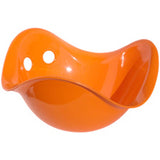 Orange Bilibo sensory seat toy with two circular holes for open-ended creative play and balance skills.