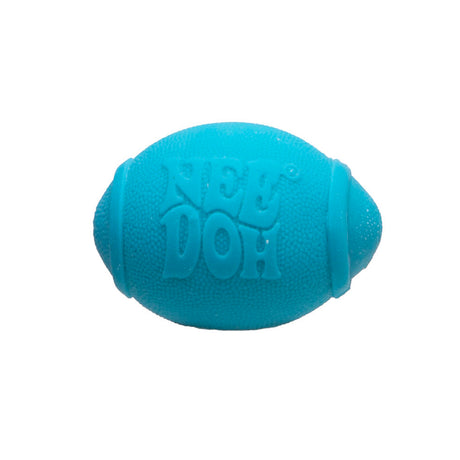 Blue NeeDoh Hot Shots Teenie football fidget toy with textured surface and embossed logo on a white background.