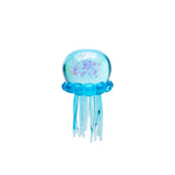 Blue jellyfish NeeDoh Jelly Squish fidget toy with purple glitter inside on a white background.