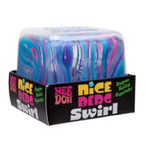 NeeDoh Niceberg Swirl stress toy in packaging, featuring a blue, purple, and pink marbled cube with a solid squish.