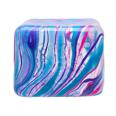 NeeDoh Niceberg Swirl fidget toy featuring a squishy translucent cube with blue, pink, and purple marble swirl patterns.