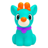 Blue NeeDoh Squisher The Reindoh teal reindeer stress toy with orange antlers and purple collar.