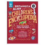 Britannica All New Children's Encyclopedia book cover featuring a frog, Nefertiti, and space illustrations on red.