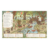 An illustrated double-page spread titled "On the Move" showing woodland characters traveling across paths and water, complete with a "What to spot as things go by" checklist.