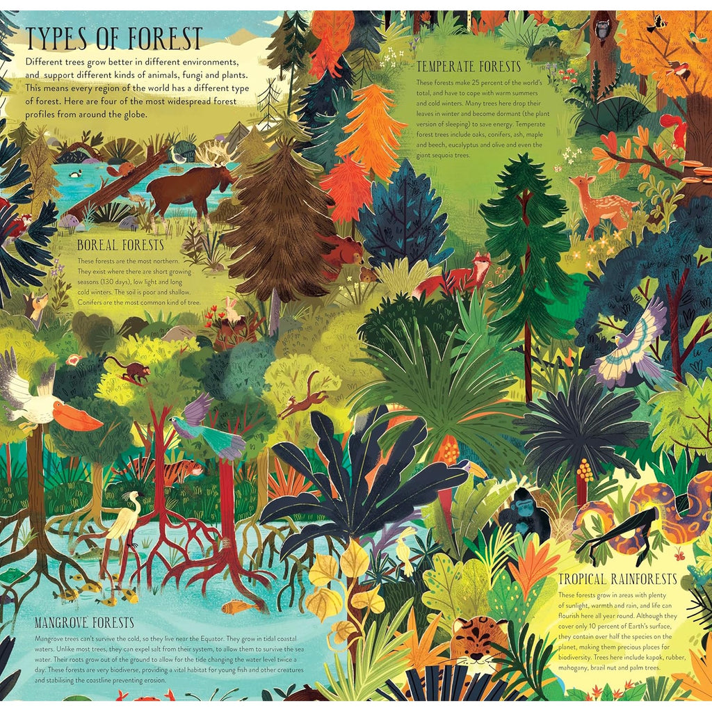 An interactive activity book with press-out pieces to build a 3D tree, complete with animals and leaves, encouraging hands-on, imaginative play.