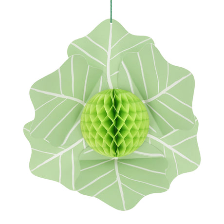 Meri Meri giant cabbage hanging decoration with a green honeycomb paper center and large paper leaves for garden parties.