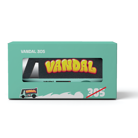 Candycar Vandal 305 toy van in seafoam green packaging with bubble letter graffiti logo and window display.