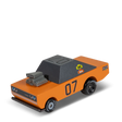 Orange wooden toy muscle car with a grey roof, exposed engine, and "07" on the side by Candylab Toys.