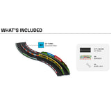 Candylab Roadworks 60-degree turn track expansion pack contents with track pieces, barriers, and bone connectors.