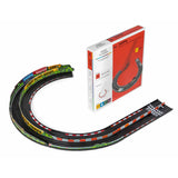 Candylab Roadworks Hairpin Turn add-on kit with modular rubber track pieces, guardrails, and product packaging box.