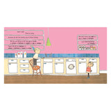 Illustration of Charlie and Lola in a pink kitchen with text boxes listing foods they will not eat. Simple collage style.