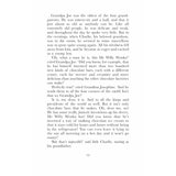 A book page showing text where Grandpa Joe talks about Willy Wonka's incredible chocolate inventions.