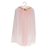 Light pink children's glitter tulle dress-up cape on a hanger with a gold bow accent at the collar.