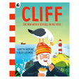 Book cover for 'Cliff' featuring a bearded man eating fries with a seagull perched on his orange beanie.