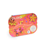 Pink and yellow Clixo Crew Pack packaging box showcasing magnetic play pieces and 3D build ideas.