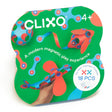 Clixo Itsy Pack box in green featuring flamingo pink and turquoise magnetic toy pieces, 18 pieces total.