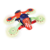 A toy drone craft built with flexible Clixo magnetic pieces and four glowing wheels against a white background.