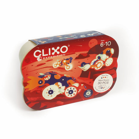 Clixo Expedition Mars Rovers 30-piece toy set packaging displayed against a plain white background.