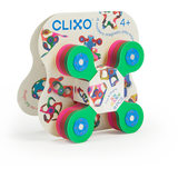 Clixo Tiny & Mighty 9-piece magnetic play set packaging displaying colourful flexible building pieces.