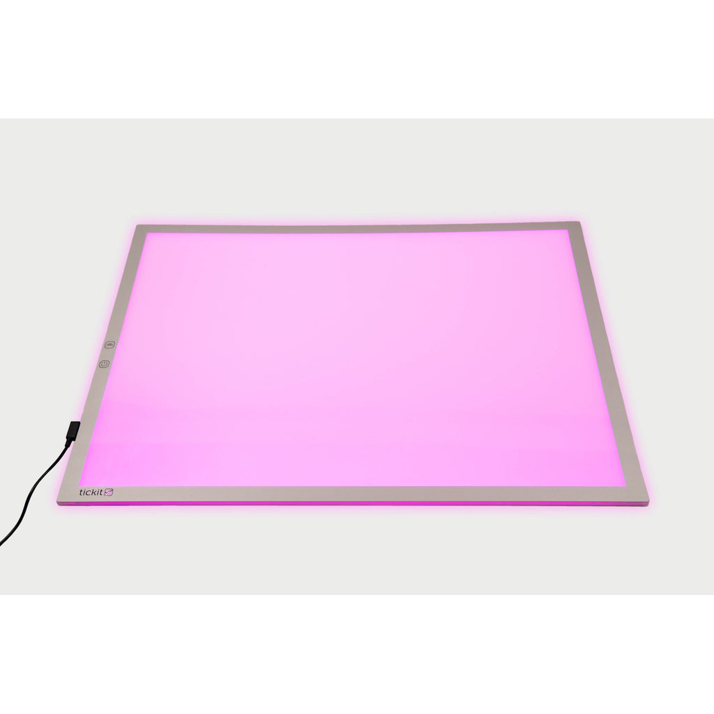A large, slim LED panel with adjustable color settings, ideal for sensory play, light exploration, and enhancing visual learning activities.