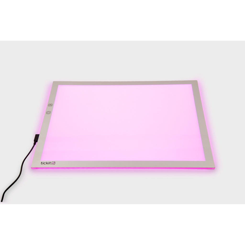A medium-sized LED panel with adjustable color-changing lights, perfect for sensory exploration, color mixing, and visual learning activities.