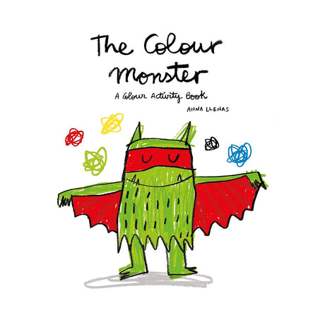 Front cover of The Colour Monster: A Colour Activity Book by Anna Llenas, featuring a green monster in a red superhero cape.