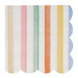 Scalloped napkin featuring colorful vertical stripes.