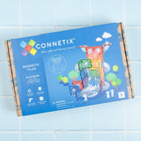Back packaging of a Connetix 66-piece Rainbow Ball Run Expansion Pack magnetic tiles set.