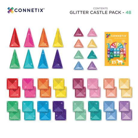 CONNETIX Magnetic Tiles GLITTER Castle Pack 48 pcs.