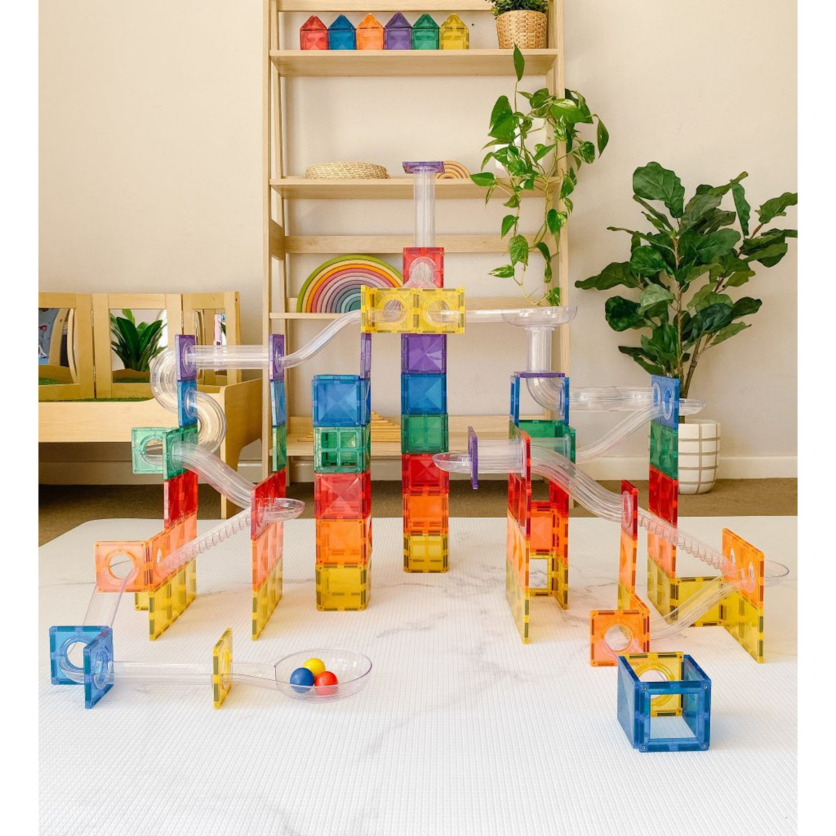 CONNETIX Magnetic Tiles RAINBOW Ball Run Pack 92 pcs.