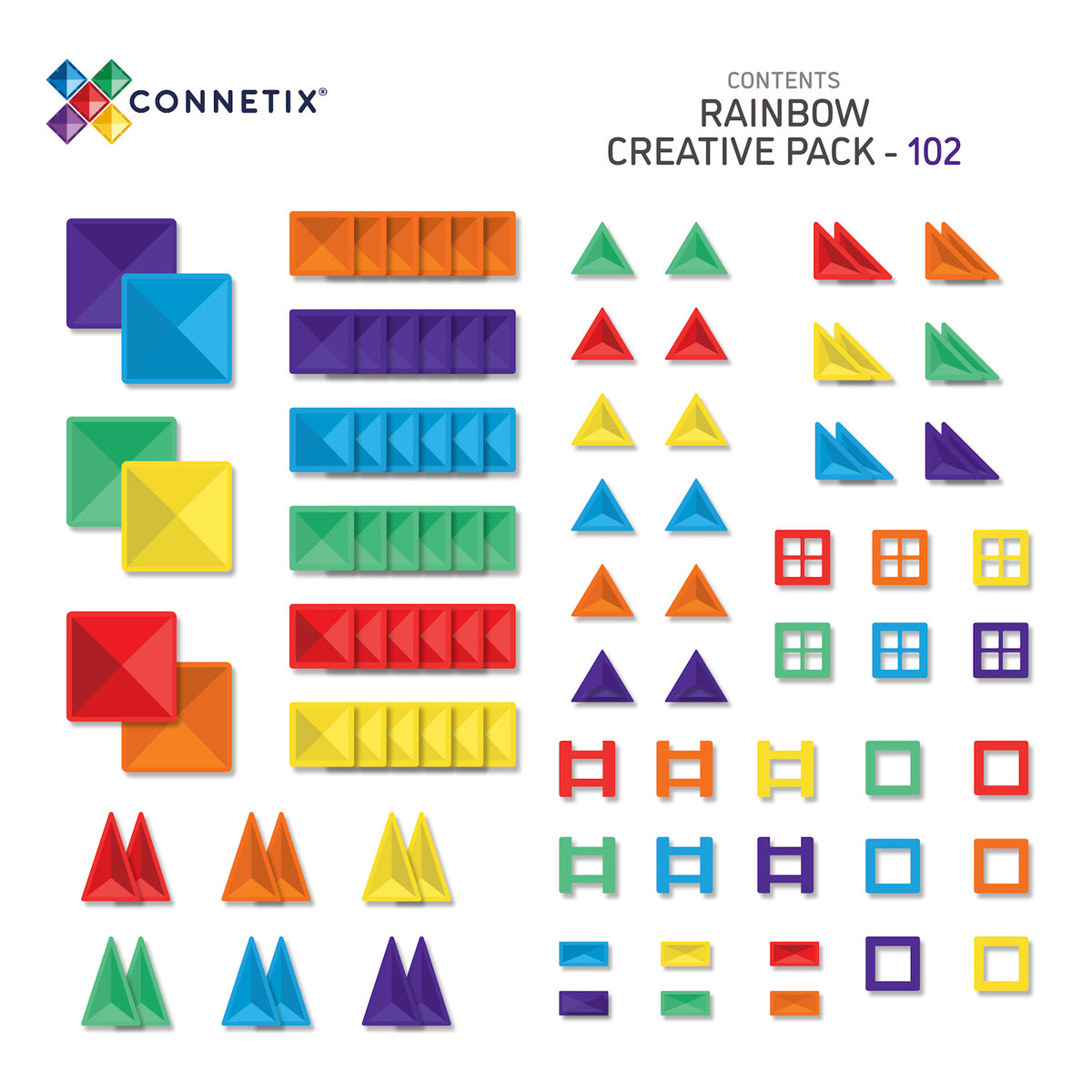 CONNETIX Magnetic Tiles RAINBOW Creative Pack 102 pcs.