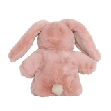 Back view of a pink Olli Ella Cozy Dinkum bunny plush doll with a fluffy tail, white background.